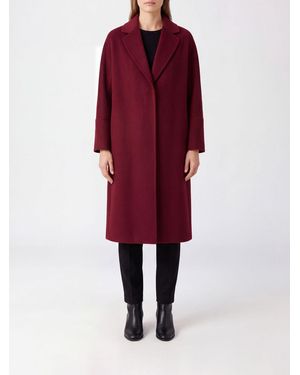 Max Mara 100% Virgin Wool Robe Coat With Waist Tie Belt - Red