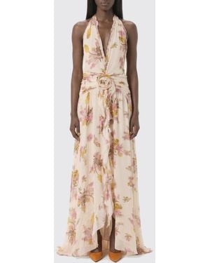 Blumarine Long Georgette Dress With Floral Print - Natural
