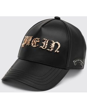 Philipp Plein Leather Baseball Cap With Logo - Black