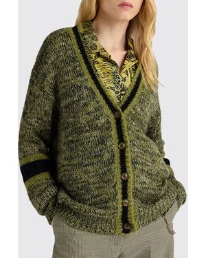 Momoní Momon&Igrave V-Neck Wool-Blend Cardigan Momonì With Contrast Trims And Button Fastening - Green