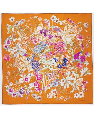 Gucci Silk Scarf With Floral Print - Orange