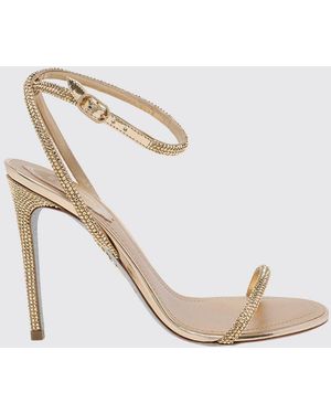 Rene Caovilla Ella Britta Laminated Patent Leather Sandal With Rhinestones - White