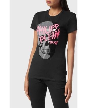 Philipp Plein Slim Fit Jersey T-Shirt With Rhinestone Skull Print - Black