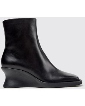Camper Louise Smooth Leather Wedge Ankle Boots With Squared Toe - Black