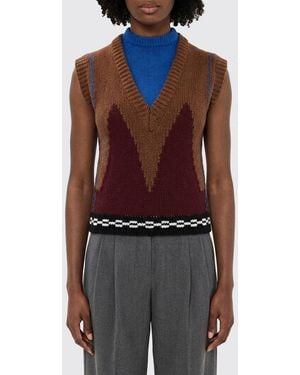 Marni Bicolour Abstract Pattern Wool Crewneck Waistcoat With Ribbed Trim - Brown