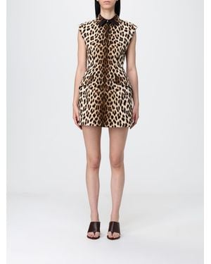 Sportmax Cotton Chemisier Dress With Animal Print - Natural