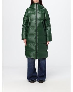 Peuterey Long Quilted Nylon Down Jacket With Hood And Feather Padding - Green
