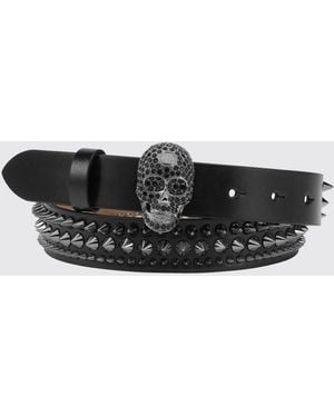 Philipp Plein Bovine Leather Belt With Studs And Jewel Buckle - White