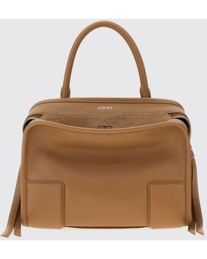 Loewe Small Amazona Calfskin Leather Handbag With Embossed Logo - Brown