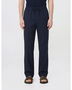 Brioni Linen And Cotton Pants With Drawstring - Blue