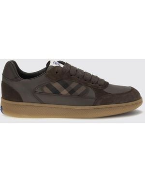 Burberry Baskets Terrace En Cuir De Veau Avec Empiècements À Motif Check - Marron