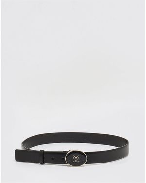 Pinko Leather Belt With Logo Buckle - White