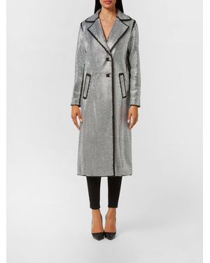 Philipp Plein Long Double-Breasted Coat With Crystals And Peak Lapels - Gray