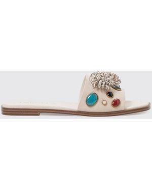 Twinset Suede Mules With Stones - White