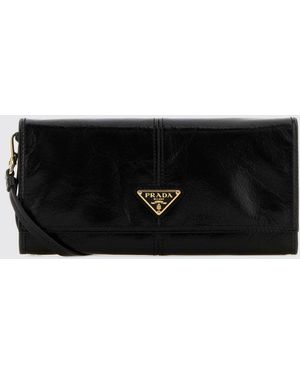 Prada Leather Wallet Bag With Logo - Black