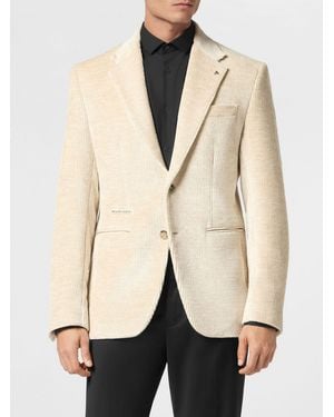 Philipp Plein Blazer De Un Solo Pecho De Terciopelo Con Solapas De Pico - Neutro
