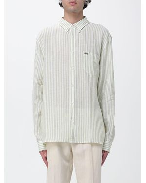 Lacoste Relaxed Fit Striped Linen Shirt With Button-Down Collar - White