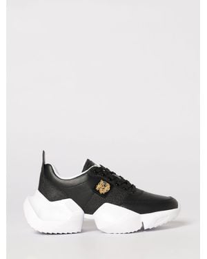 Versace Jeans Couture Leather And Lurex Mesh Trainers - Black
