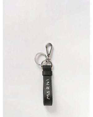 Marni Porte-Clés En Cuir Martellato Avec Logo Brodé - Blanc