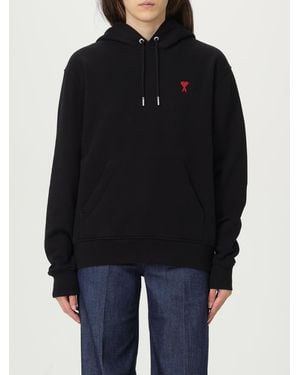 Ami Paris Sudadera Con Capucha De Algodón Con Logo - Negro