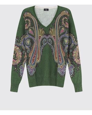 Etro Silk And Cashmere V-Neck Sweater With Paisley Print - Green