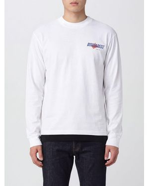 DSquared² Sudadera De Cuello Redondo De Algodón Con Logo Frontal En Contraste - Blanco