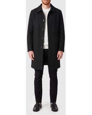 DUNO Knee-Length Single-Breasted Wool Blend Coat With Classic Collar - Black