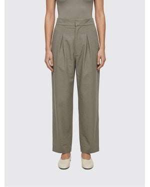Soeur Viscose And Linen Blend Straight Trousers - Green
