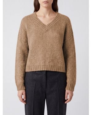 Roberto Collina V-Neck Alpaca And Wool-Blend Jumper With Ribbed Trims - Blue