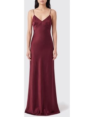 Max Mara Langes Abendkleid Aus Satin Mit V-Ausschnitt Und Kleiner Schleppe - Rot