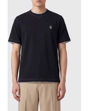 Brunello Cucinelli Cotton T-Shirt With Logo - Blue
