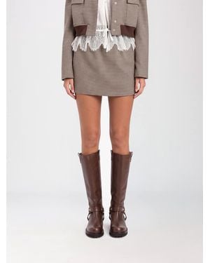 Twinset Houndstooth Mini Pencil Skirt With A Drawstring Waist - Brown