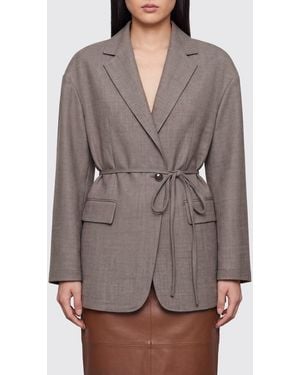 Brunello Cucinelli Single-Breasted Virgin Wool Blazer With Belt And Dropped Shoulders - Gray
