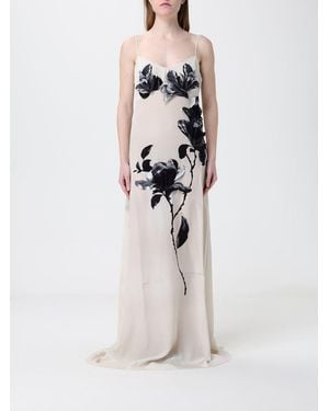 Ermanno Scervino Floral Print Silk Long Dress - White