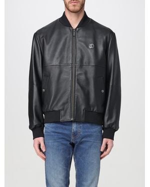 Just Cavalli Leather Bomber Jacket - Black