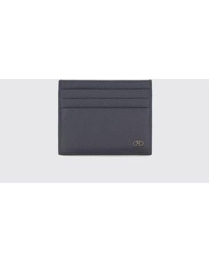 Ferragamo Grained Calfskin Card Holder With Contrast Gancini Logo - White