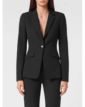 Philipp Plein Single-Breasted Cropped Crêpe Blazer With Skull Print And Rhinestones - Black