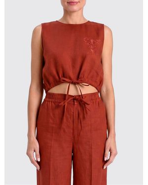Twinset Embroidered Linen Crop Top