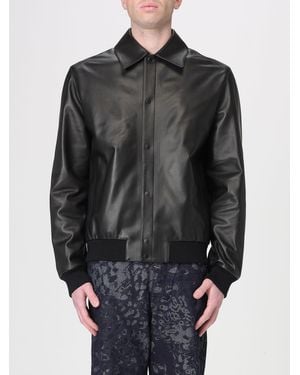 Fendi Leather Blouson With Logo - Grey