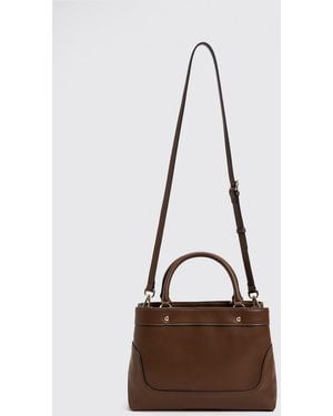Twinset Faux Leather Mini Handbag With Double Handle And Shoulder Strap - Brown
