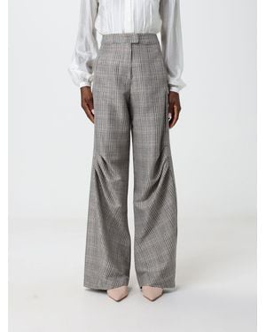 Hanita Prince Of Wales Crêpe High-Waisted Flared Trousers - Grey