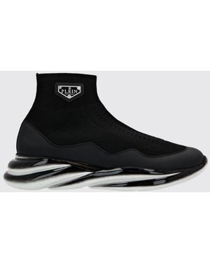 Philipp Plein High-Top Slip-On Trainers With A Sock Design And Leather Inserts - Black