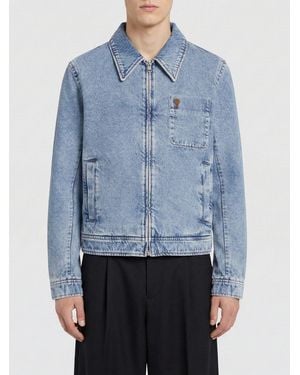 Ami Paris Denim Jacket With Iconic Logo On The Front - Blue