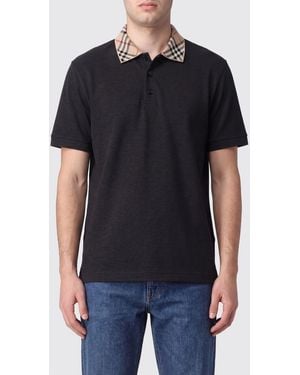 Burberry Cotton Polo Shirt With Check Collar And Ekd Logo Embroidery - Black
