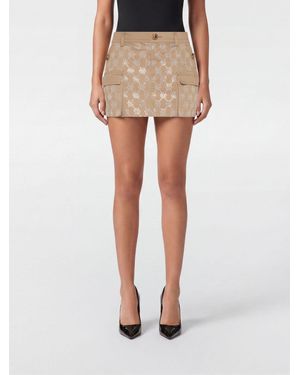 Philipp Plein High-Waisted Cargo Mini Skirt With Rhinestone Hexagon Logo - Natural
