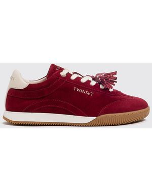 Twinset Low-Top Suede Sneakers With Tassels And Logo - Red
