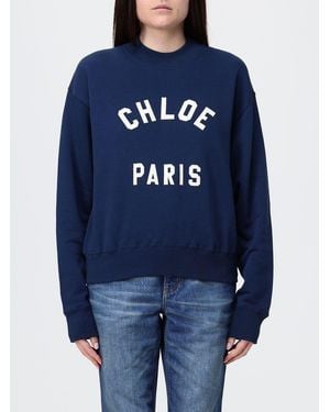 Chloé ChloÉ Cotton Crewneck Sweatshirt With Logo - Blue