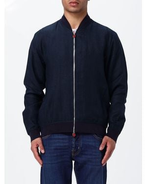 Kiton Linen Bomber Jacket With Elasticated Collar And Zip Closure - Blue