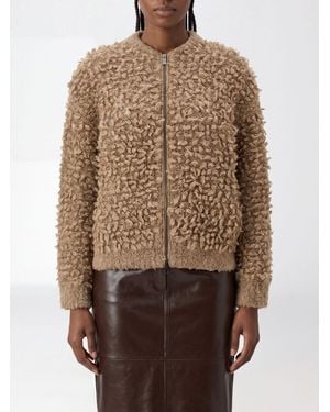 Peserico Zip-Up Crew Neck Cardigan - Brown