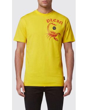 Philipp Plein Cotton T-Shirt With Graphic Print And Rear Logo - Yellow
